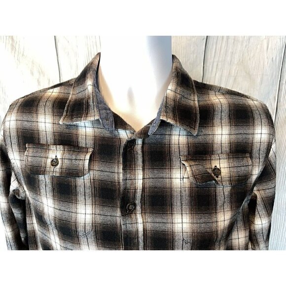 NWOT Bixby Nomad Boys XL 16-18 Long Sleeve Brown Black Plaid Button Down Shirt - Picture 5 of 7